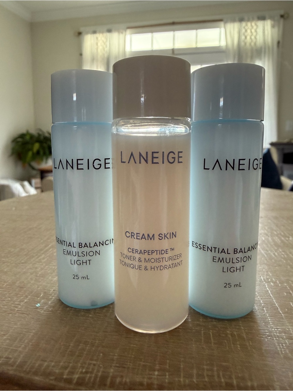 Laneige essential balancing emulsion light (2 bottles), cream skin (1). Travel